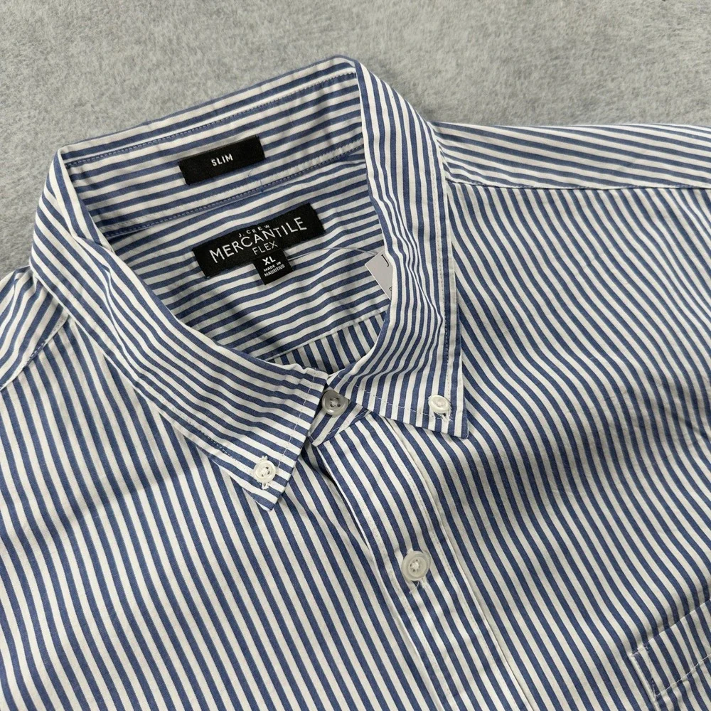 J. Crew Button Down Shirt Mens XL Blue Striped Mercantile Flex Slim